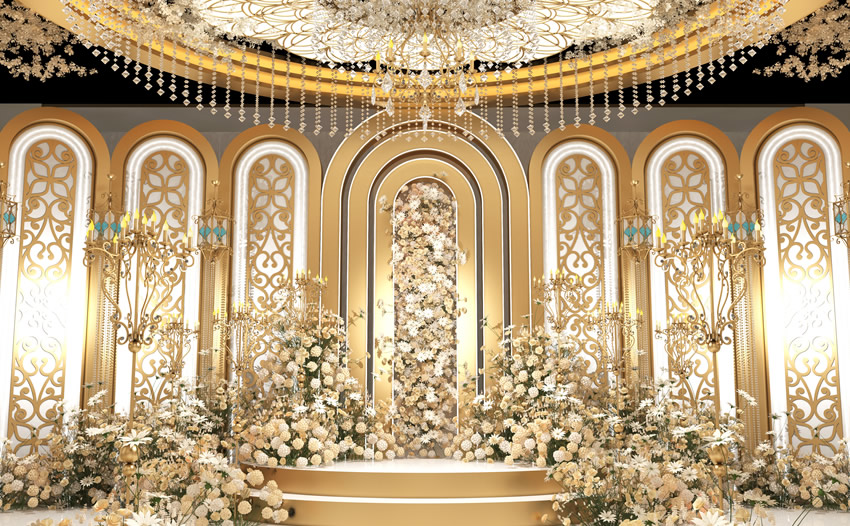 东城街道香槟色调婚礼堂效果展示